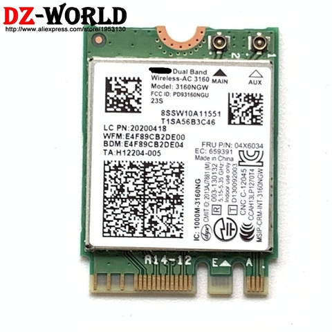 Dual Band Wireless-AC 3160NGW wifi+BT 4.0 NGFF Card 2.4GHz/5GHz for lenovo B50-70 G50-30 G40-30 Y70-70T Y50-70 04X6034 ► Photo 1/2