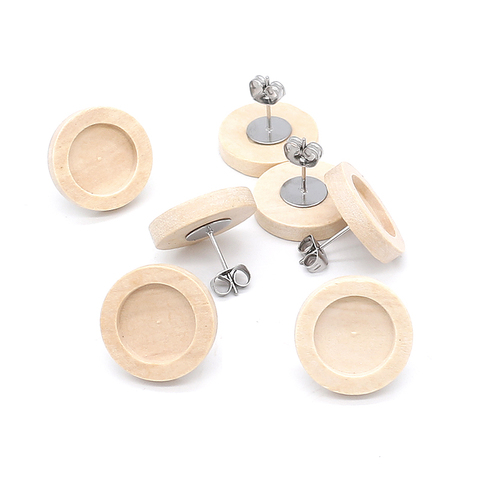 20pcs Blank Wood Cabochon Earring Base High Quality Stainless Iron Earring Studs(with Ear Plug) Base,Fit 12mm Glass Cabochons ► Photo 1/6