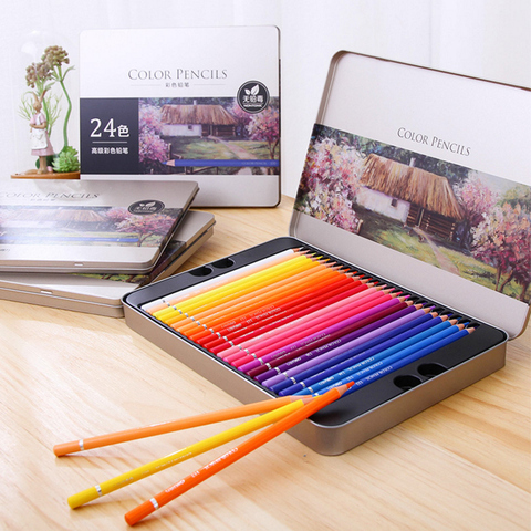 Deli Oil 24/36/48/72 Colors Colored Pencil Wood Graffiti Iron Box Fill Pen Advanced Colored Lead Painting Sketch School Supplies ► Photo 1/6