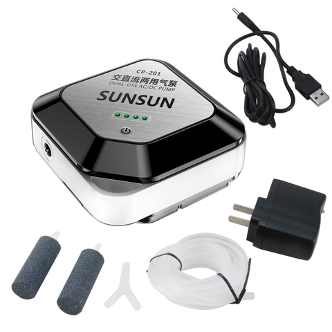 SUNSUN aquarium air pump aquarium outdoor fishing  with lithium battery oxygen pump USB/110V-240V Micro aquarium air compressor ► Photo 1/6