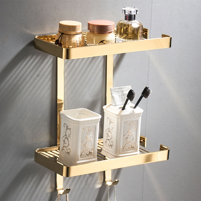 Tuqiu Corner Shelf Brass Bathroom Shower Rack Gold Bath Shower