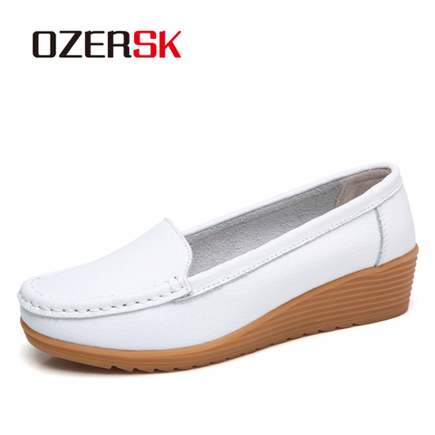 OZERSK Summer Woman Flats Genuine Leather Shoes Slip On Ballet Flats Women Flats Print Woman Shoes Moccasins Soft Loafers Shoes ► Photo 1/6