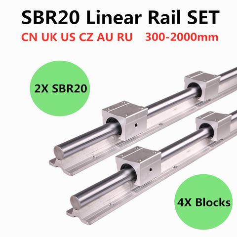 2pcs SBR20 200-2000mm Linear Guide Rail and 4pcs SBR20UU Linear Bearing Blocks for CNC parts 20mm Linear Rail ► Photo 1/4