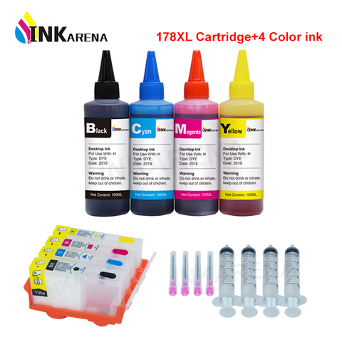 INKARENA 178XL Ink Cartridge Compatible For HP 178 Refillable photosmart B209a B210a B109a 5510 6510 7510 + 4 Bottle Printer Ink ► Photo 1/6