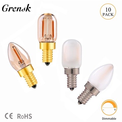 Grensk Amber Frosted Glass C7 T22 Edison LED Filament Night Bulb 0.5W 1W Warm White Tubular Refrigerator Lamp E14 220V Dimmable ► Photo 1/6