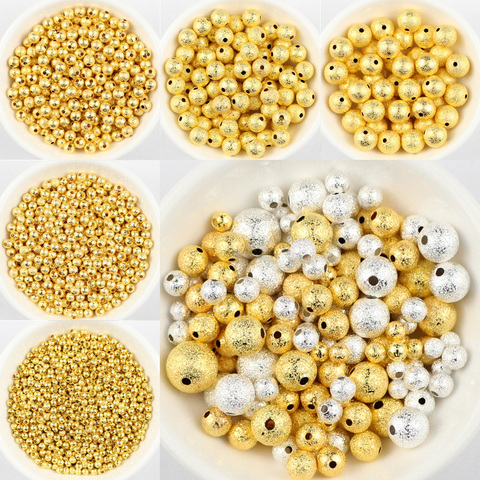 JHNBY Gold Silvers Matte Metal bead 3/4/6/8/10MM 200pcs Round Copper Spacer Loose beads for Jewelry bracelet necklace making DIY ► Photo 1/6