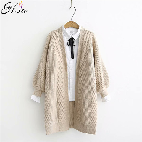 H.SA Spring Sweater Cardigans Women 2022 V neck Lantern Sleeve Open Stitch Loose Sweater Jacket Cheap Clothes Female Knit Coat ► Photo 1/6