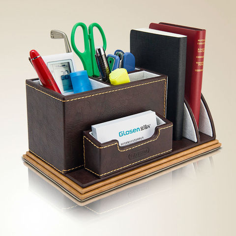 Stationery Multifunctional Square PU Leather Pen Pencil Holder