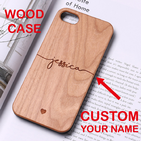 Personalized Custom Text Name Monogram Initials Hard Wood Phone Case For iPhone 11 Pro XR XS Max 7 7Plus 8 8Plus X ► Photo 1/6