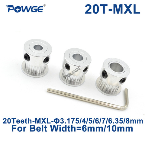 POWGE Inch 20 Teeth MXL Timing pulley Bore 3.175/4/5/6/6.35/7/8mm for width 6mm 10mm MXL synchronous Belt Gear wheel 20teeth 20T ► Photo 1/6