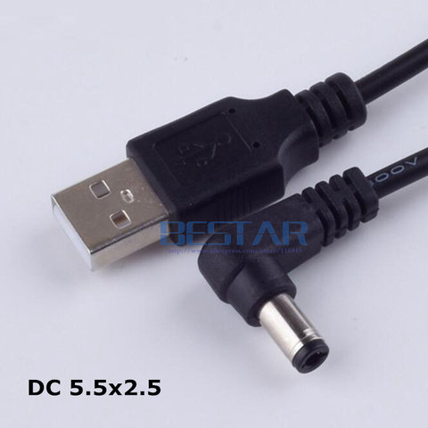 Black DC power plug USB convert to 5.5*2.5mm/DC 5525 L Shape Jack 5.5 mm x 2.5 mm 5.5x2.5mm Elbow right angle charging cable 1m ► Photo 1/3