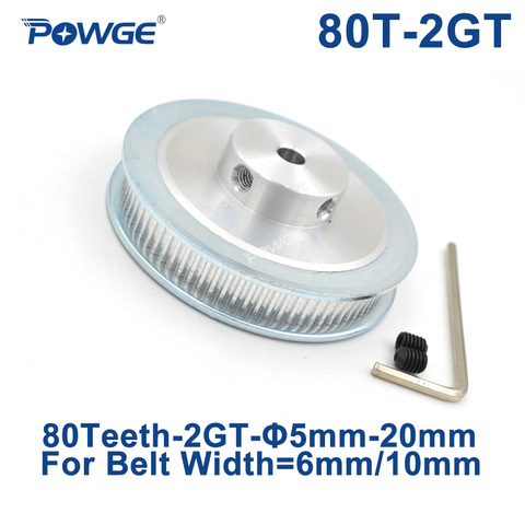 POWGE 80 Teeth 2GT Timing Pulley Bore 6/6.35/8/10/12/14/15/16/17/19/20mm for GT2 Open Synchronous belt width 6/10mm 80Teeth 80T ► Photo 1/6