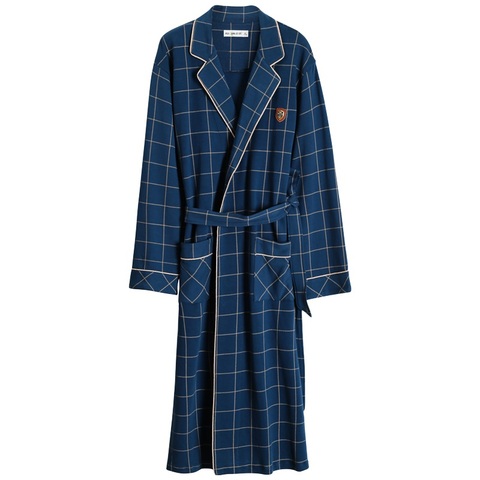 2022 Spring Autumn Bathrobe Men 100% Cotton sleep top Kimono Robes For Male Plaid Robes Long Bath Robe Bride Robe Dressing Gown ► Photo 1/6