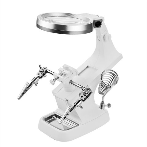 Protable LED Illuminated Desktop Magnifier Helping Hand Auxiliary Clamp Alligator Clip Stand 10 LED Lights Magnifying Glass ► Photo 1/6