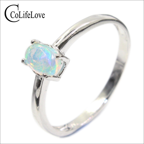 100% natural opal ring for engagement 4 mm * 6 mm brilliant opal silver ring real 925 sterling silver opal ring romantic gift ► Photo 1/6