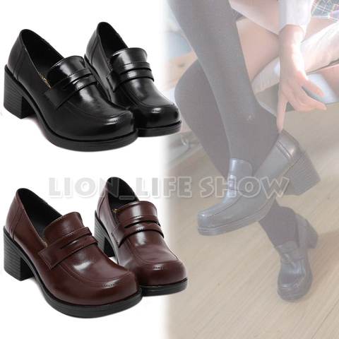 Universal Women Japanese School Uniform Student JK Leather Block High Heel Shoes for Cosplay Uniform ► Photo 1/5