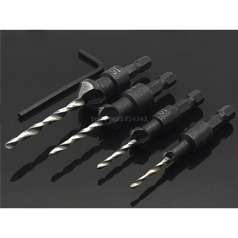 4pcs Set Tapered Countersink Drill Bit HSS Woodworking Tools 1/4 Hexagonal Shank Chamfer Screw Counterbore Holes Drilled ► Photo 1/6