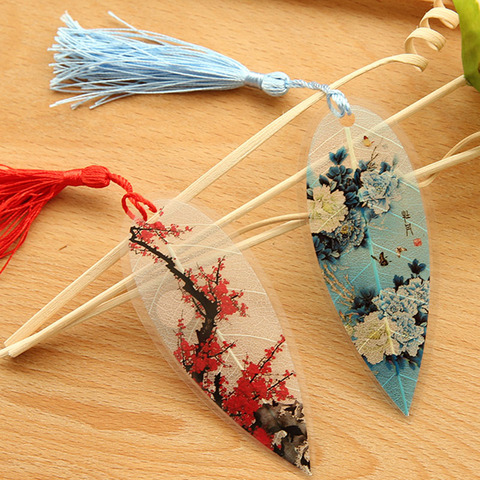 1pc Cute Classical Elegance Creative tassel Bookmark Chinese wind natural Collectibles leaves vein Bookmarks Creative Stationery ► Photo 1/5