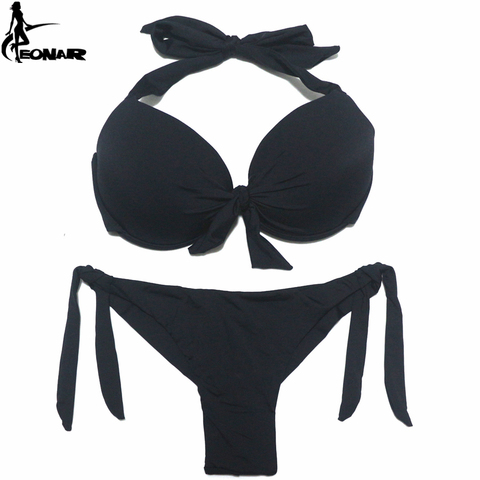 EONAR 2022 Bikini Solid Swimsuits Women Push Up Bikini Set Brazilian Cut/Classic Bottom Bathing Suits Sexy Plus Size Swimwear ► Photo 1/6