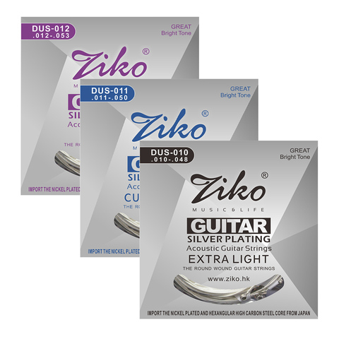 ZIKO DUS Series Acoustic Guitar Strings 010-048 011-052 012-053 Inch Hexagon Carbon Steel Core Silver Plating Wound BUY 3 GET 1 ► Photo 1/6