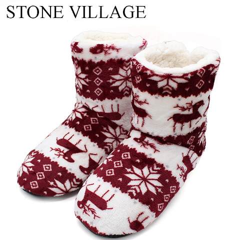 Winter Coral Fleece Indoor Slippers Women Plush Lining Warm Home Slippers Christmas Fawn Print Slippers Shoes Contton Slippers ► Photo 1/6