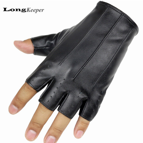 LongKeeper New Men's Dance Gloves Fingerless Leather Gloves for Party Show Luvas for Men Black Gold Silver Guantes Ciclismo G139 ► Photo 1/6
