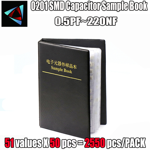 0201 SMD Capacitor Sample Book 51valuesX50pcs=2550pcs 0.5PF~220NF Capacitor Assortment Kit Pack ► Photo 1/1