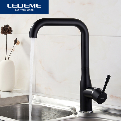 LEDEME Black Kitchen Faucet Brass Finish Deck Mounted Kitchen Faucets Torneira Handle Swivel Sink Faucets Mixers Taps L4698B ► Photo 1/6