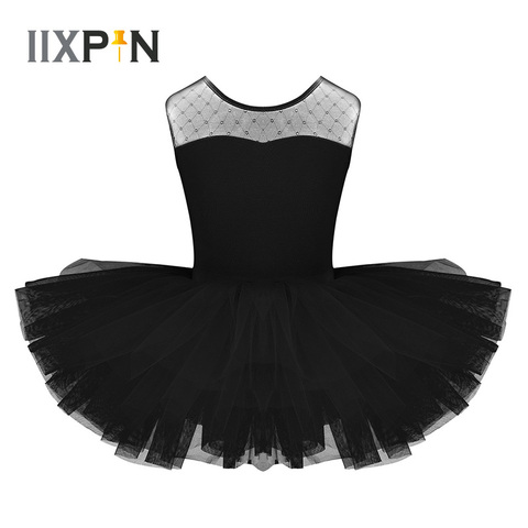 IIXPIN Kids Girls Ballet Dress Stretch Mesh Splice U-shaped Back Ballet Dance Gymnastics Leotard Tutu Dress For Girls Dancewear ► Photo 1/6