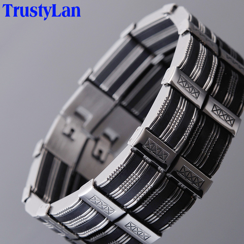 316L Stainless Steel Man Bracelet Male Bangle Silicone Mens Bracelets & Bangles Fashion Hand Chain Jewelry Adjustable Armband ► Photo 1/6