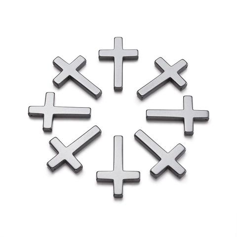 20pcs Non-magnetic Hematite Cross Pendants  for necklace jewelry making,  Black,  35mmx 23mm, 4mm thick,  hole: 1mm ► Photo 1/6