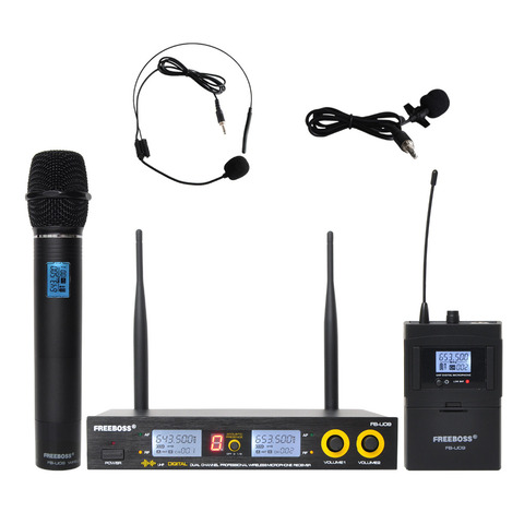 Freeboss FB-U09H Dual Way Transmitter Digital UHF Wireless Microphone with handheld + Lapel + Headset microphone for Karaoke mic ► Photo 1/6