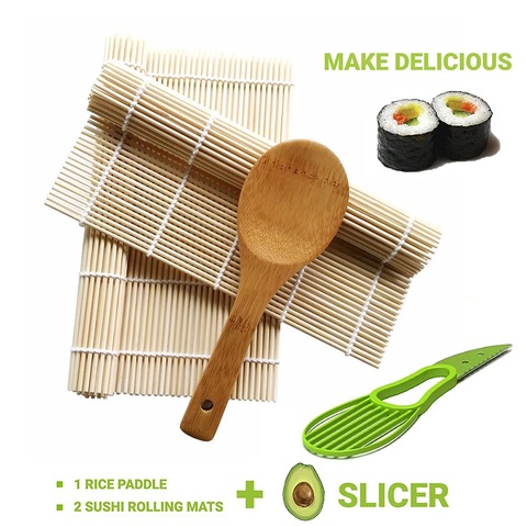 2Pcs Bamboo Sushi Mat Sushi Roller Mat With 1Pcs Rice Paddle 1Pcs
