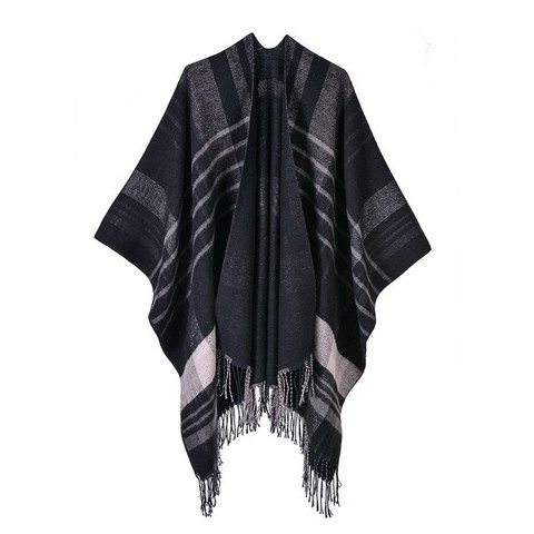 2022 Autumn Winter Plus Size Warm Striped Ponchos And Capes For Women Oversized Shawls Wraps Cashmere Pashmina Female Bufanda ► Photo 1/6