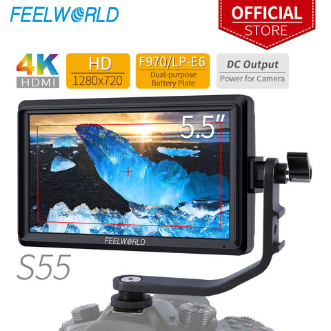 FEELWORLD S55 5.5 Inch IPS on Camera Field DSLR Monitor Focus Assist 1280x720 Support 4K HDMI Input DC Output Include Tilt Arm ► Photo 1/6
