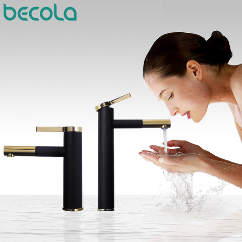 BECOLA New design brass 360 Rotating faucet Black+gold plated handle bathroom faucet fashion washbasin basin mixer tap F-0069 ► Photo 1/6