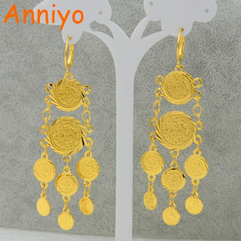 Anniyo Mteal Coin Earrings for Women Gold Color Fashion Jewelry Woman/Girl,Wholesale Earring Coins Arab Symbol of Wealth #056706 ► Photo 1/3
