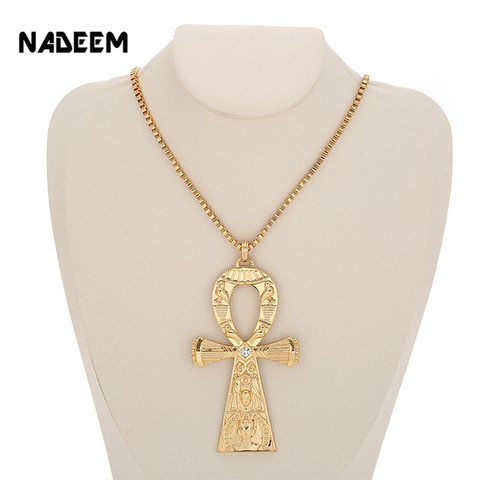 NADEEM Fashion Single Delicate Egyptian Engraving Ankh Cross Pendant Necklace Men's Gold Color Punk Corss Chain Necklace Jewelry ► Photo 1/6