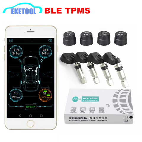 BLE TPMS Wireless 4 Sensors Car Tire Tyre Pressure Monitoring System TPMS Alarm Warning By Bluetooth 4.0 For APP IOS/Android ► Photo 1/6