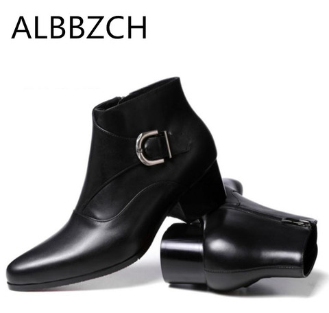 Autumn winter mens ankle boots  5cm high heels pointed toe businss dress shoes men fashion buckle design business work boots ► Photo 1/6