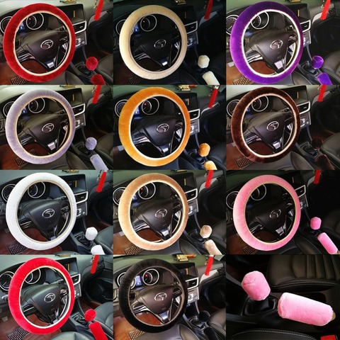 3Pcs/Set Car Universal Fixed Plush High Quality Soft Steering Plush Wheel Cover Handbrake Accessory Automotive Interior Case ► Photo 1/6