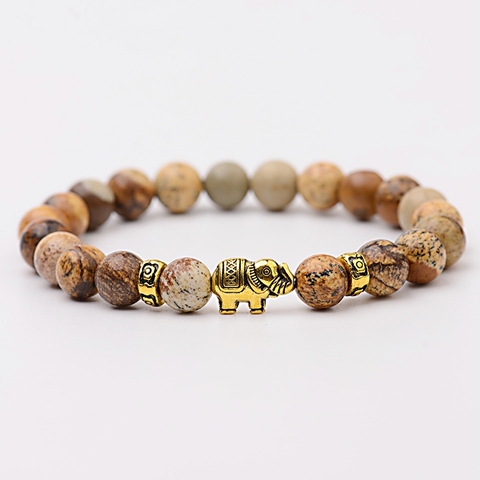 Amader 2022 Classic Women's Natural Stone Charm Bracelet Meditation Gold Elephant Beads Bracelets Fashion Men Jewelry AB276 ► Photo 1/6
