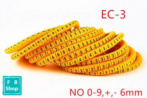 EC-3 600PCS (Each50pcs ) 5sq .mm~ 7.2 sq.mm yellow Cable Markers Letter 6sq.mm 0 to 9 + - X for wire diameter Cable Markers ► Photo 1/6