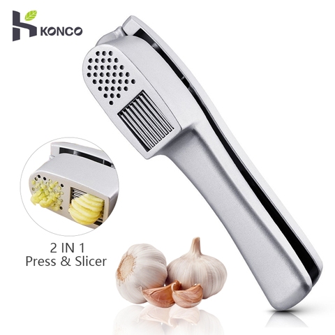KONCO 2-in-1 Garlic Ginger Press Crusher and Slicer, Portable Stainless Steel Garlic Chopper, Manual Garlic Grater Grinder Tools ► Photo 1/1