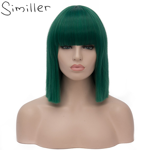 Similler Women Short Bob Synthetic Wigs High Temperature Fiber Hair with Fringe/bangs and Rose Net Dark Green Blue Purple ► Photo 1/6