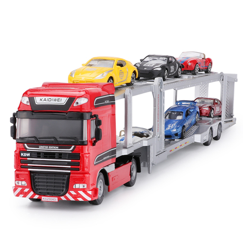 Alloy Diecast Double-Deck Car Transporter Flat-Bed Trailer Truck 1:50 Platform Vehicle Model Toys Hobby For Kids Christmas Gift ► Photo 1/6