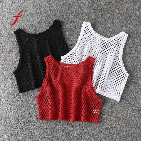 Feitong Sexy Black/Red Hollow Out Crop Top 2022 Mesh T-shirt Female Loose  Fashion Summer Basic Tops For Women Fishnet Shirt ► Photo 1/6