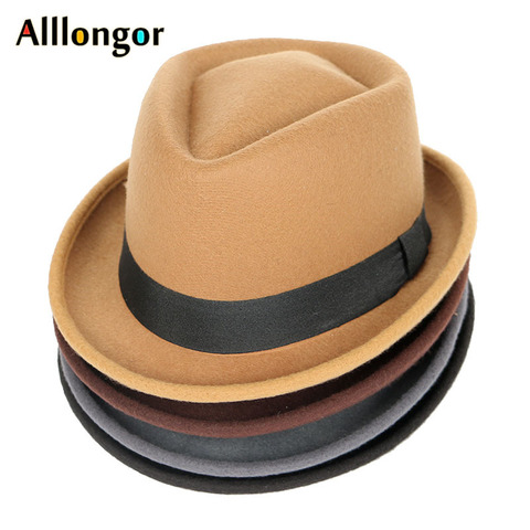 fashion Autumn 2022 Winter Fedoras Women Wool Fedora Hat Men Jazz Panama Solid Black Vintage Trilby Hat Felt Top Hat caps ► Photo 1/6