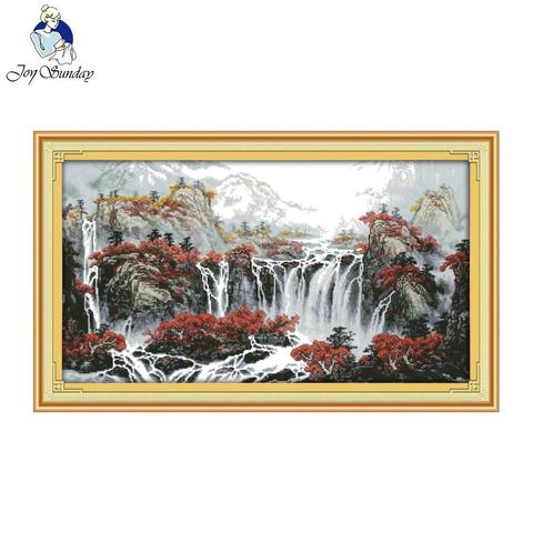 Joy Sunday Autumn Mountain With Fountain Counted Cross Stitch Cross Stitch Kit For Embroidery Home Decor Needlework Cross Stitch ► Photo 1/6