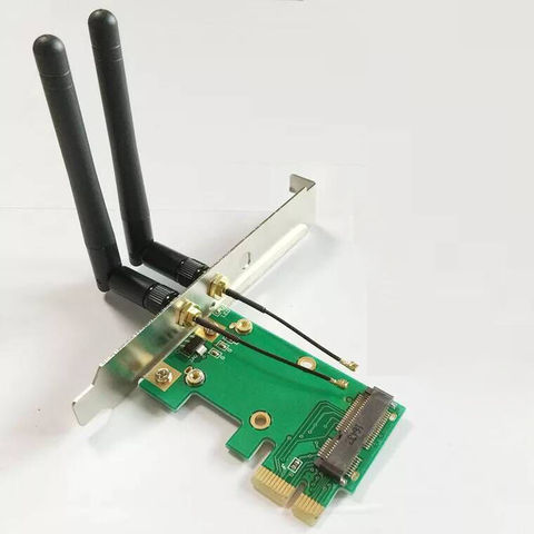 Mini PCI Express mini pcie to PCI-E desktop Wireless wifi network card Adapter + 2 Antenna ► Photo 1/1